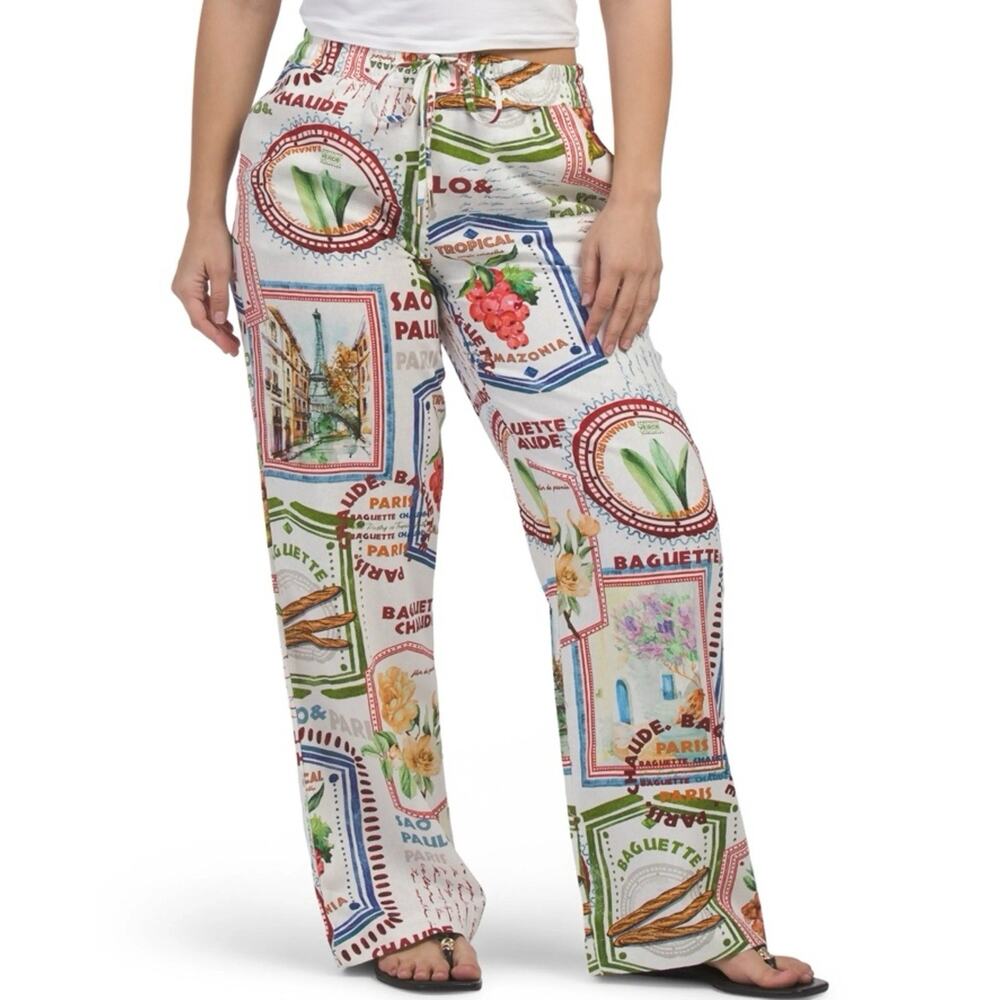 Rachel Zoe Women’s International Garden Linen Pants Wide Leg Size Small